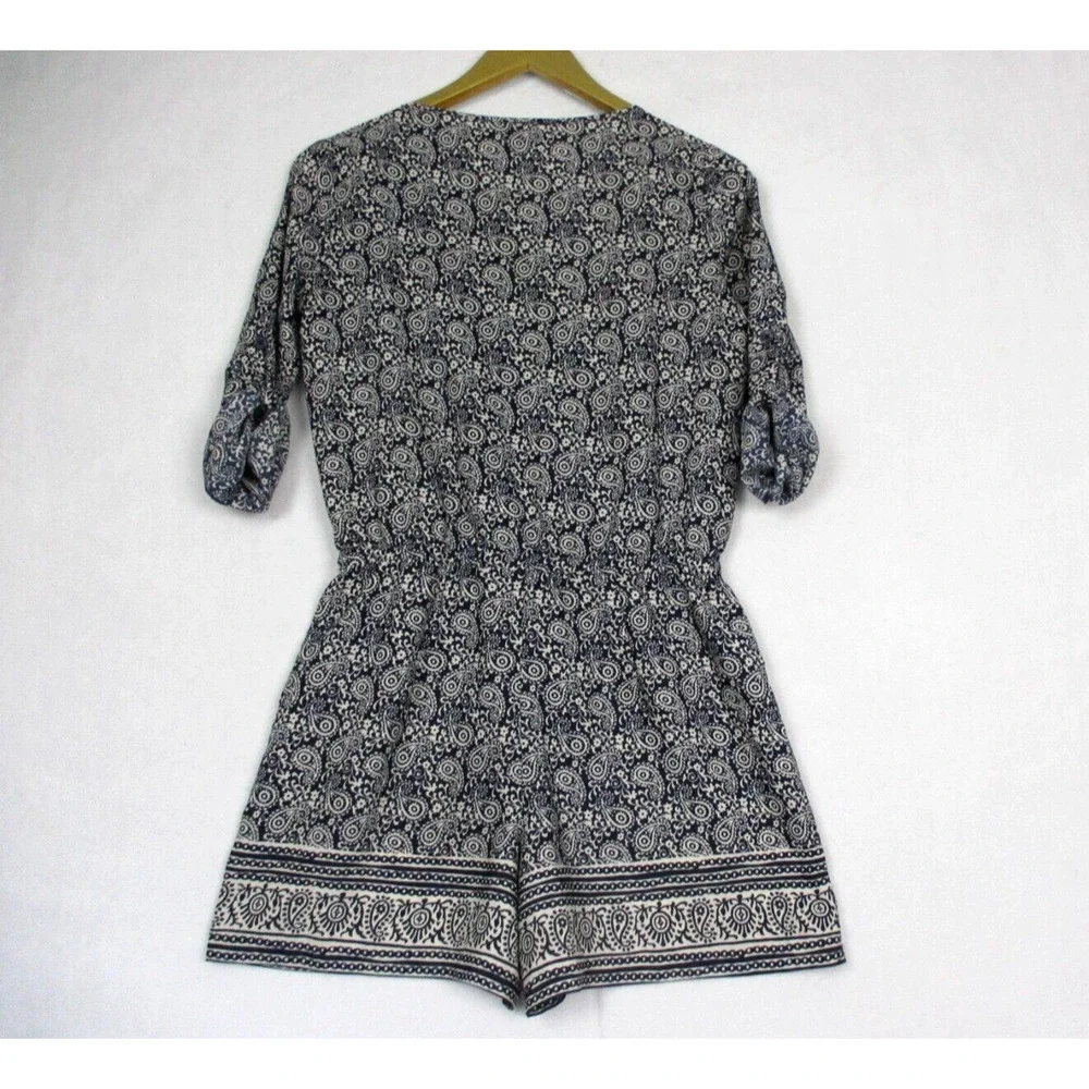 Ann Taylor LOFT Romper Womens 00P Blue Paisley Shorts Roll Tab Top XSP XS Petite - Picture 2 of 16